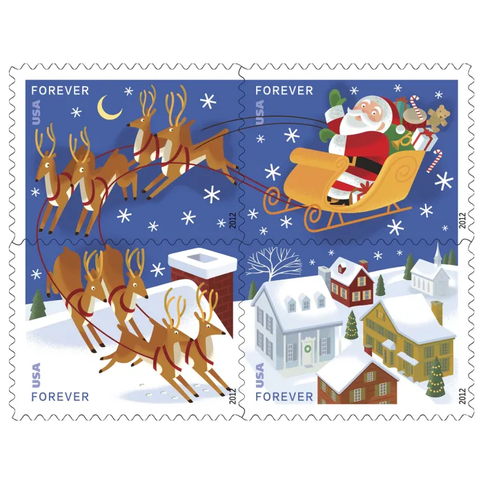 2012 Santa and Sleigh Stamps - Forever Stamps