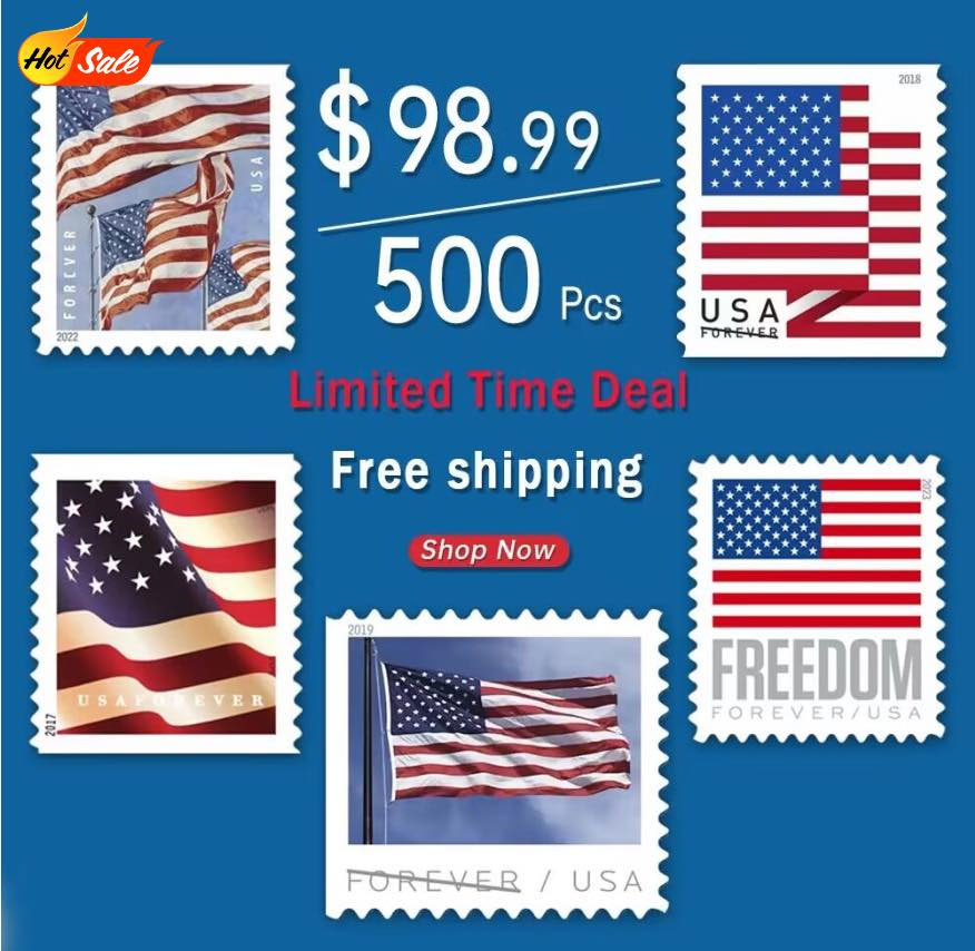 Big Sales! 5 U.S. Flag Stamps,5 Rolls/500 Pcs - Forever Stamps